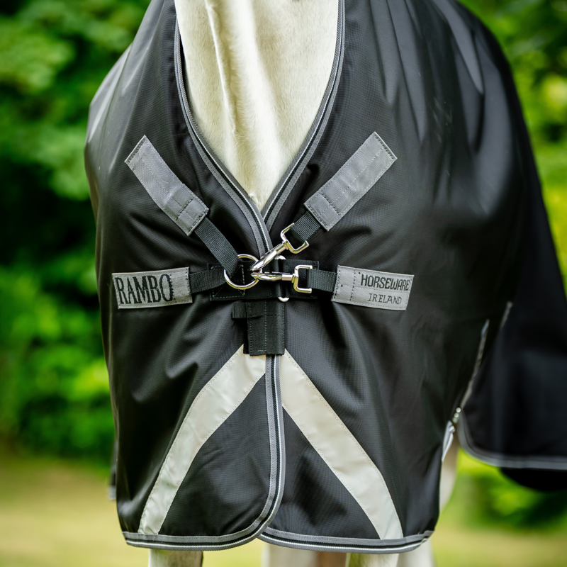 Horseware Rambo 1000D Wug Turnout 400g Heavy in Black/Thunderstorm Grey/Silver-3